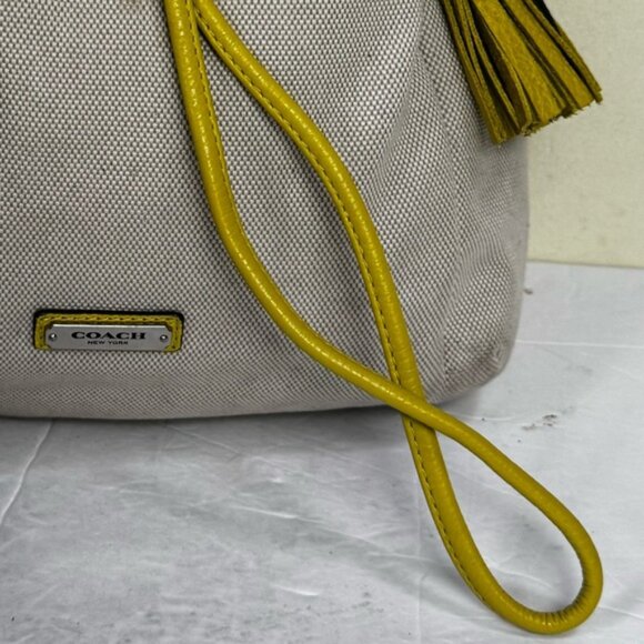 Coach AVERY Bucket Shoulder Bag Tassel Canvas Leather Drawstring Pocket Neutral - Picture 13 of 16